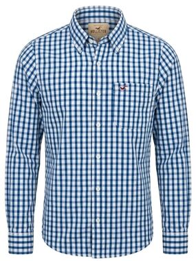 Hollister Men’s Blue and White Gingham Button-Down Shirt Size XL